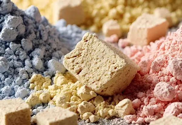 Chemical powders and granules used in manufacturing, where industrial ovens support drying, solvent removal, and thermal conditioning