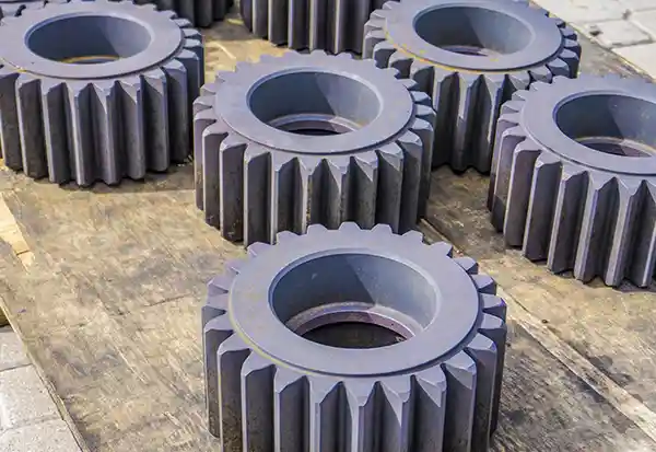 Steel components staged for metal heat treatment, including stress relieving and tempering in industrial ovens