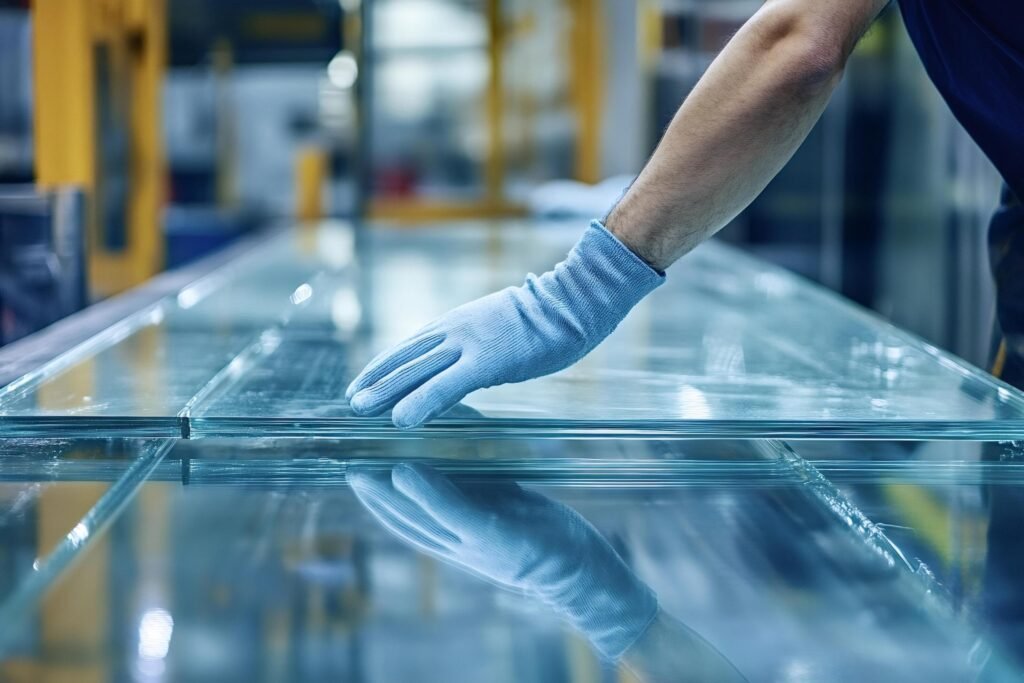 Laminated or insulated glass components in an assembly area requiring controlled heating, drying, or bonding support