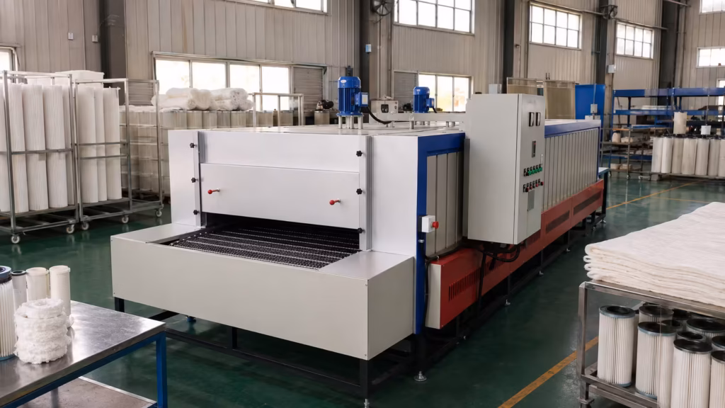 Continuous conveyor belt oven for industrial processing