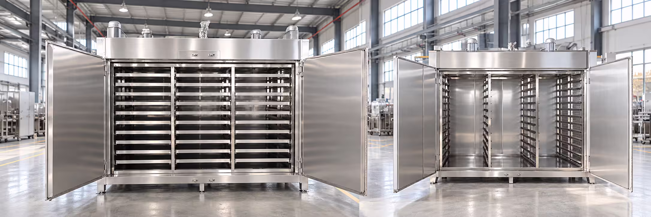 Stainless steel industrial ovens in factory