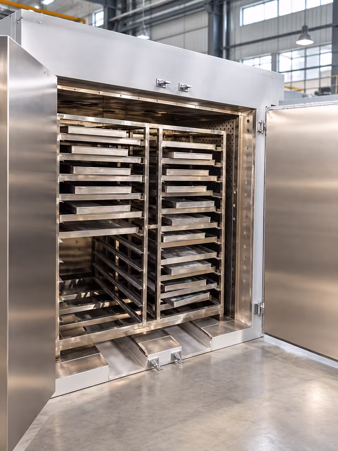Batch powder drying oven tray cart