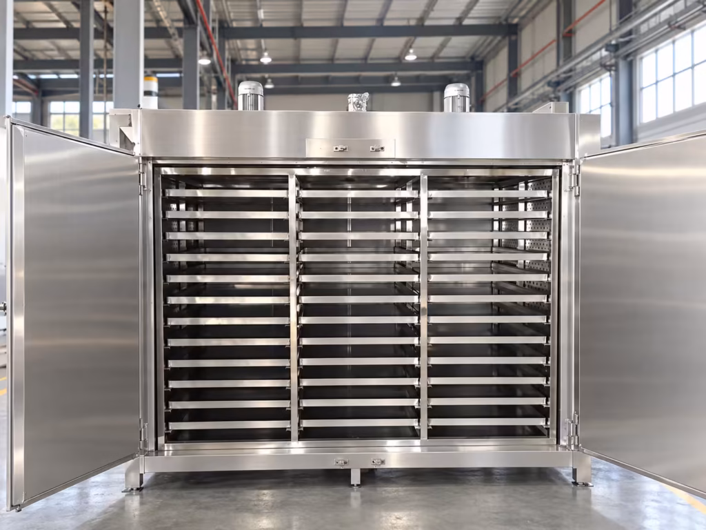 Industrial powder drying oven with stainless steel tray racks