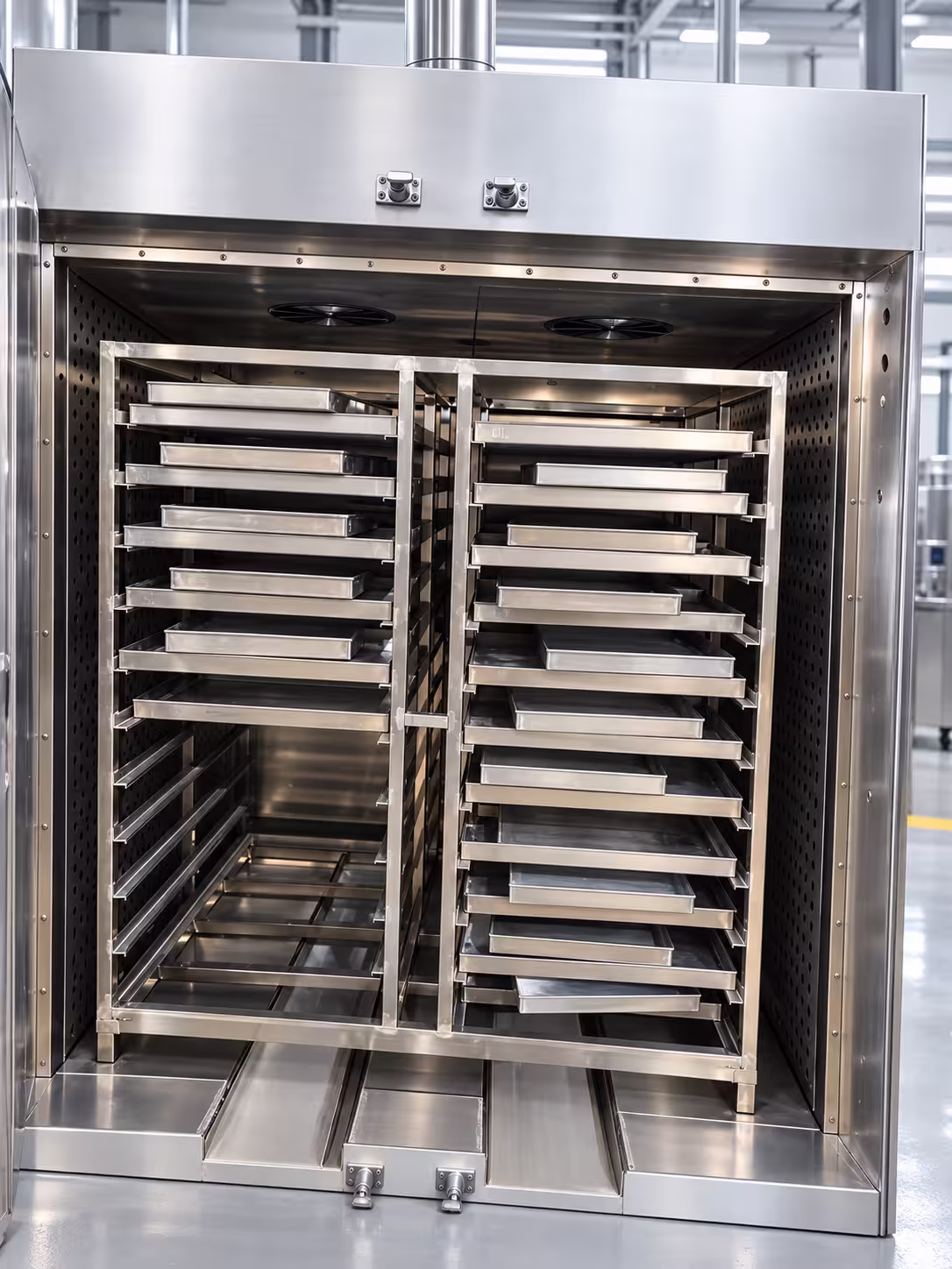 Tray rack powder drying oven interior